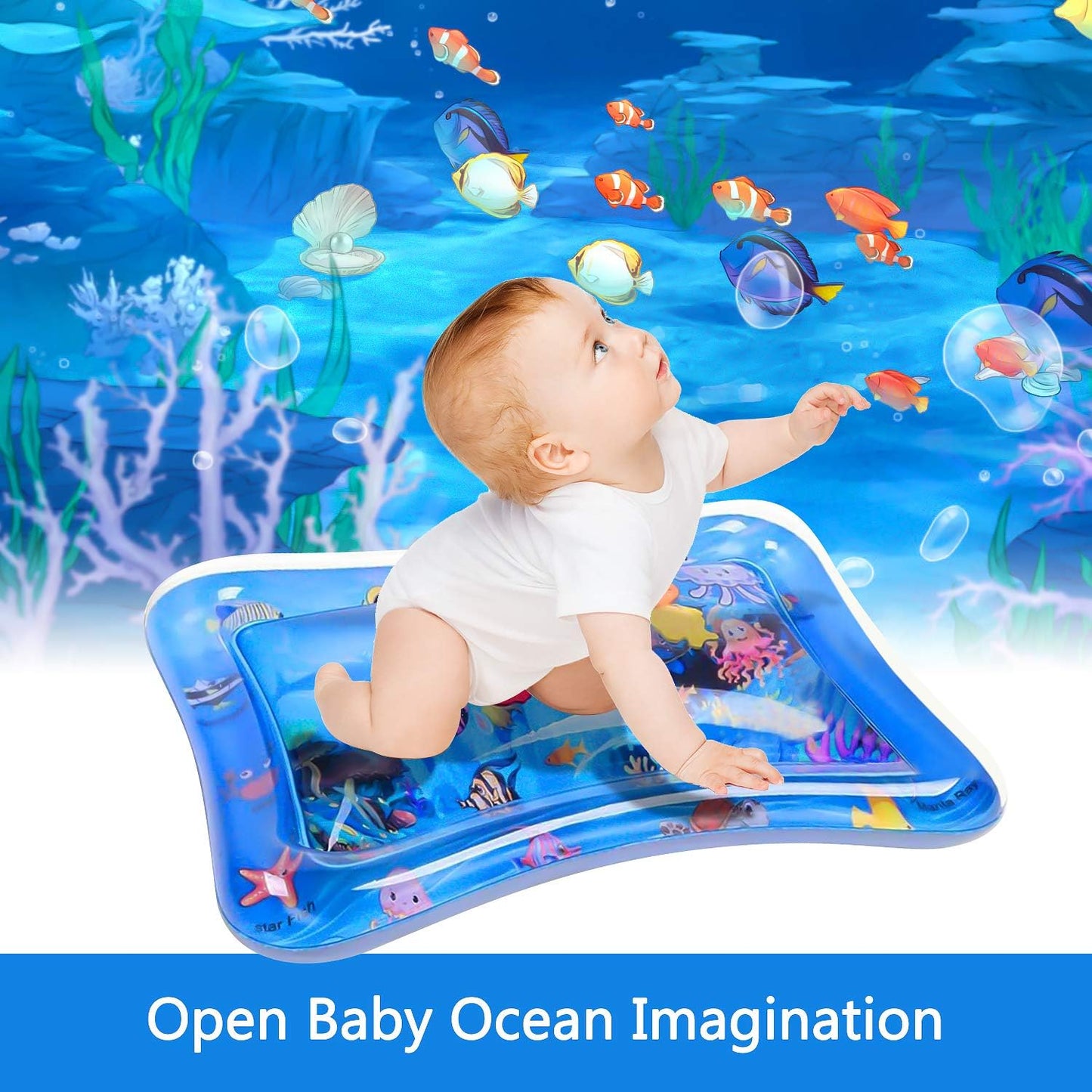 Baby Water Play Mat, features a colorful underwater design with floating foam toys